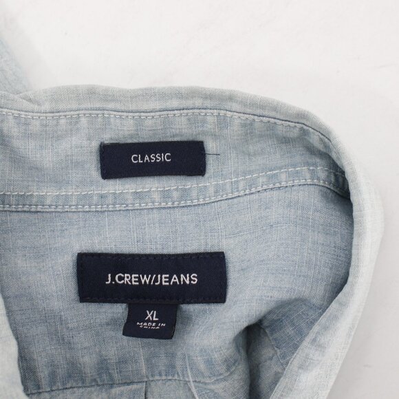 NWT J Crew Shirt Mens XL Indigo Chambray cotton Short Sleeve Classic button down - Picture 12 of 13